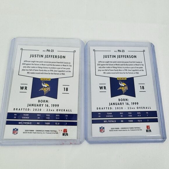 2020 Chronicles Panini Justin Jefferson‎ Teal & White RC Lot PA-23 - Picture 5 of 5